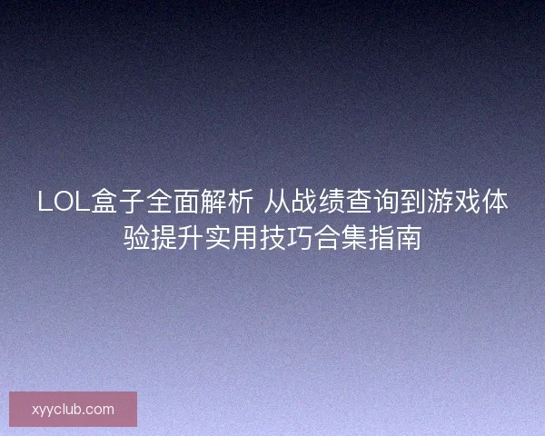 LOL盒子全面解析 从战绩查询到游戏体验提升实用技巧合集指南